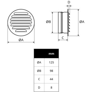 Galler 100 mm runt Vit