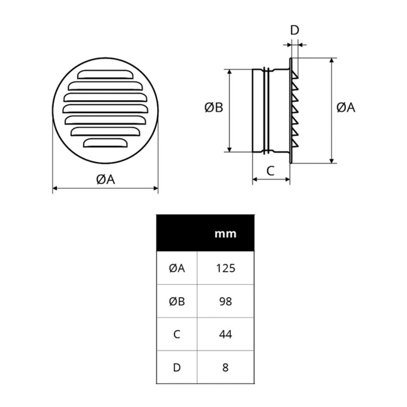 Galler 100 mm runt Vit