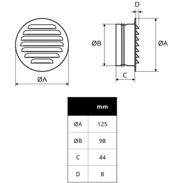 Galler 100 mm runt Vit